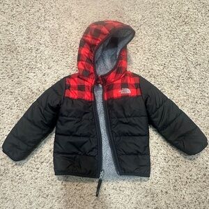 The North Face Red and Black Checkered Hooded Jacket